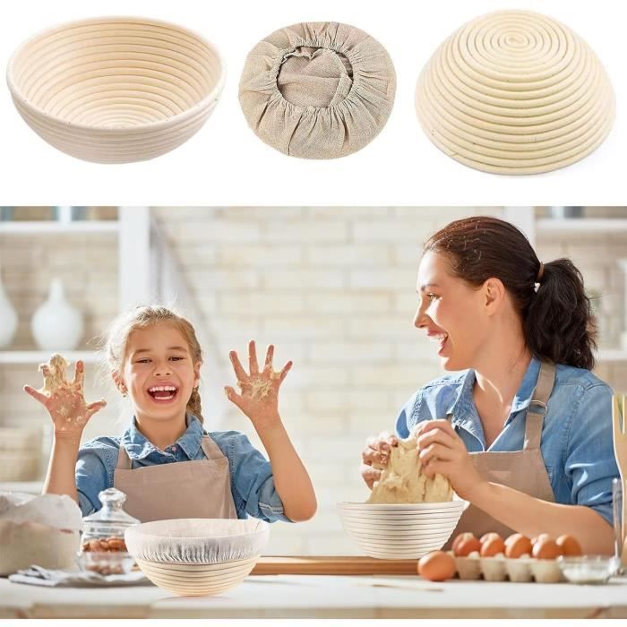 Sumshy Petit Panier De Fermentation Rond, Diamètre 18 Cm, Hauteur 9 Cm, Panier De Cuisson Pour Pain 200 G [Fabriqué En Tube De Rotin Naturel 100 % Fait à La Main Et
