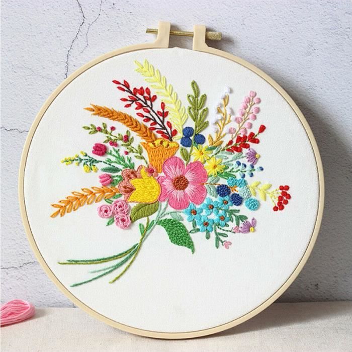 Kit Broderie Point De Croix Débutants Noël - Cerceau Bambou 20cm, 3 Motifs, Fils, Aiguilles, Instructions - 10