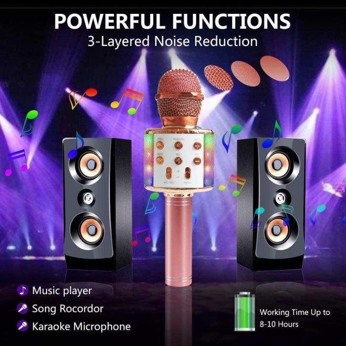 Microphone de Karaoké pour Enfants, Microphone de Karaoké Bluetooth Sans Fil pour Chanter, Machine Portative à Micro et Haut-Parleur à Main, Cadeaux Jouets pour Filles Garçons Adultes Tout Âge