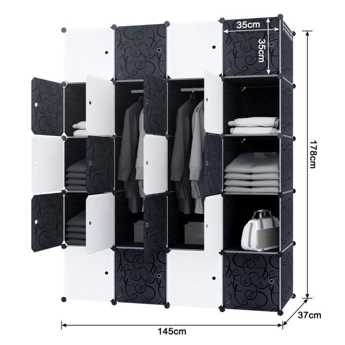 Armoire à 6 Cubes Modulable DIY - 105x70x35 Cm - Rangement Vêtements, Livres, Jouets - En Plastique PP/ABS - 8