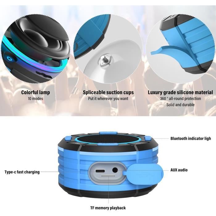 Mini Enceinte Bluetooth, Enceinte Douche Bluetoth Portable, IPX7  Haut-Parleur HD 360°Stéréo, Enceinte Bluetooth avec[S210]