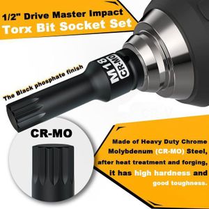 AB Tools Lot De 3 Douilles à Choc 12 Pans 12 Pans 1/2" 30 Mm, 32 Mm Et 36 Mm