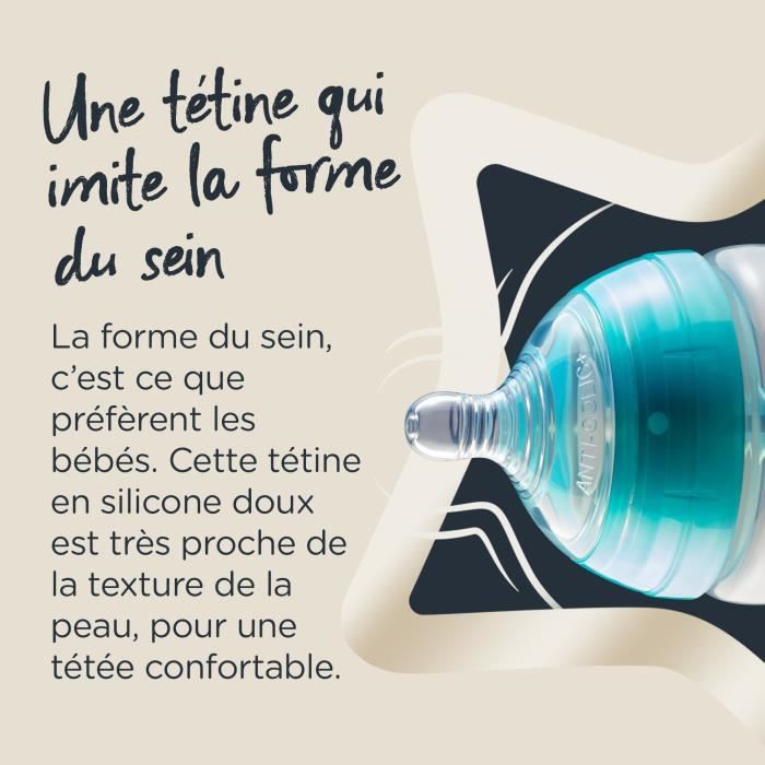 Tétines Tommee Tippee Anti-Colique - Lot De 2, Débit Extra-Lent 0m+ | Forme Du Sein, Silicone Doux | Compatibles Biberons Avancés Anti-Colique