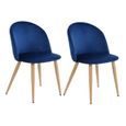 URBAN MEUBLE - Lot de 2 chaises à repas en velours bleu nuit - Style scandinave - pieds métal effet bois - 56*50*79cm-0