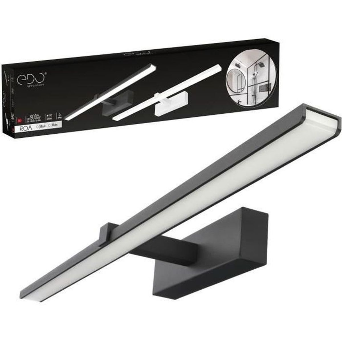 Applique Murale LED SLIM Pour Miroir De Salle De Bain - Noir - IP44 - 44W - Moderne