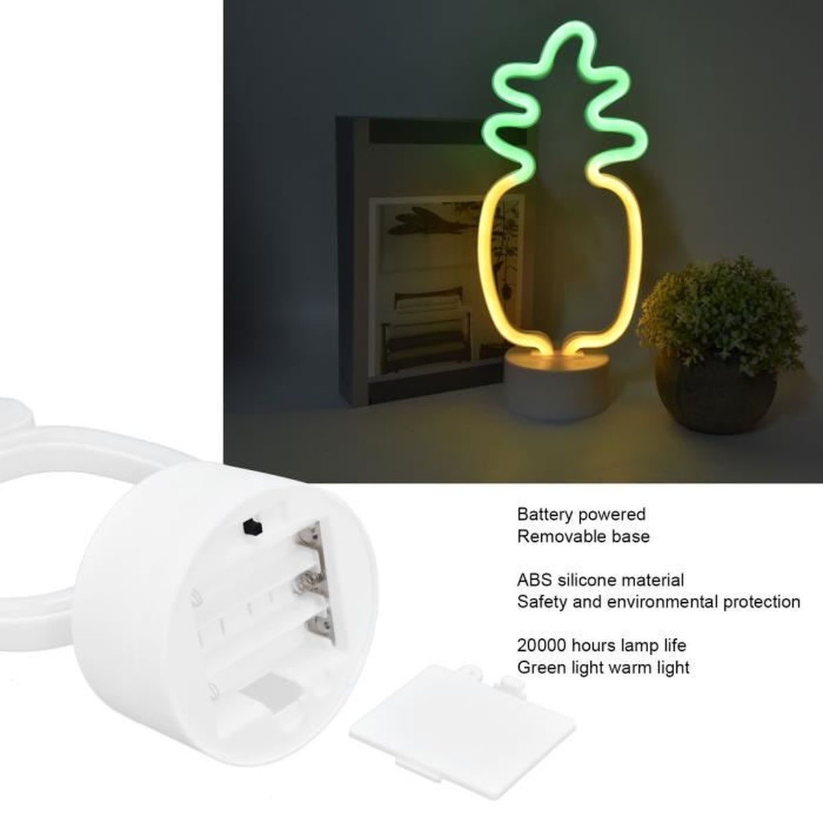 KEM Enseigne au néon Veilleuse au néon à piles base amovible 20000 heures de durée de vie de