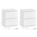 VASAGLE Lot de 2 Table de Chevet avec Multiprise, Table d'Appoint, 2 Tiroirs, 2 Prises CA, 2 Ports USB-A, Moderne, Blanc Nuage