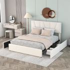 DREAMMESPACE Lit double capitonné 160 x 200 cm - Avec 4 tiroirs, tête de lit réglable en hauteur, velours, style scandinave -Lit adulte Beige