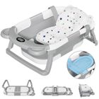 MOURSIIENY Baignoire Pliable Bébé-Baignoire Enfant avec Thermomètre-Trou de Drainage et Pieds Antidérapants,pour Bébé de 0 à 24 Mois (Gris)