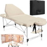 Vesgantti table de massage pliante 3 zones cadre en aluminium lit de massage + sac de transport-beige