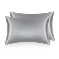 Lot de 2 taies d'oreiller en Satin-51x76cm-gris clair-100% microfibre-Fermeture d'enveloppe-Avantages pour les cheveux et la peau