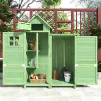 Armoire abri de jardin en bois pour outils 2 étagères 3 portes loquets - Toit pente en PVC - Sapin traité vert - 118,5x54,3x173cm