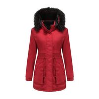Parka Femme,Chaleureuse Manteau d'automne d'hiver,Doudoune Longue à capuche Fausse Fourrure Grande Taille XH518 Rouge