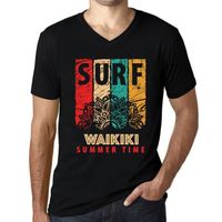 Homme Tee-Shirt Col V Surf D'Été À Waikiki – Summer Time Surf In Waikiki – T-Shirt Vintage Noir
