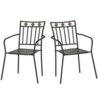 Chaises de jardin en métal époxy façon fer forgé avec mosaïque - Outsunny - Lot de 2 - Noir - Extérieur