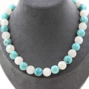 Collier Homme Perles Howlite Turquoise & Agate Mate Sur Bois - Fait Main 50cm