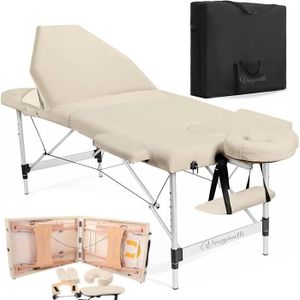 TABLE DE MASSAGE - TABLE DE SOIN Vesgantti table de massage pliante 3 zones cadre en aluminium lit de massage + sac de transport-beige