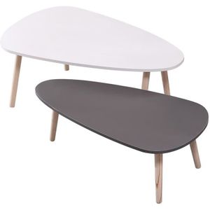 TABLE BASSE Tables basses gigognes laquées blanc / gris - Set 