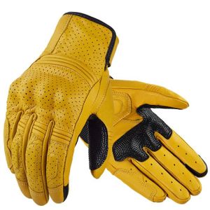 GANTS - SOUS-GANTS Gants de moto vintage en cuir véritable,gants de motocross rétro,gants d'équitation respirants,gants de course de - 06-Yellow[B]