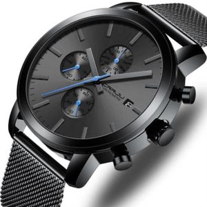 MONTRE Montre homme marque de luxe bracelet acier chronographe quartz étanche dateur noir Cadeaux de Noël