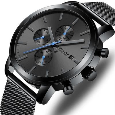 Montre homme tendance à quartz étanche bracelet noir, neuf