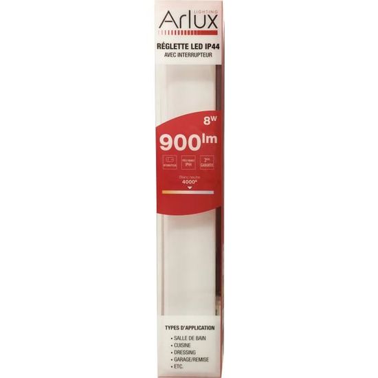 Réglette Salle De Bain LED Klip 8W 900lm - Blanc Neutre 4000K, IP44, Interrupteur Inclus, Dimensions 410x53x65mm