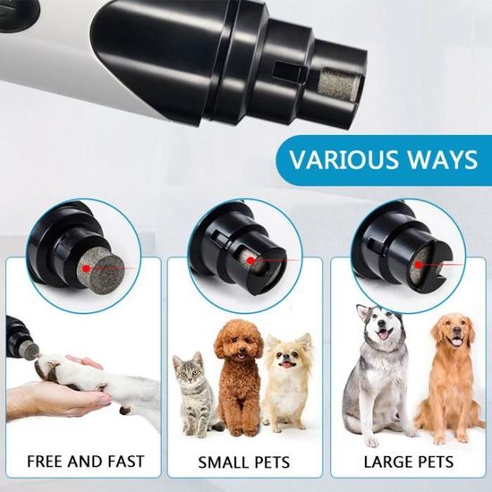 Lime à Ongles électrique Rechargeable Pour Chien Et Chat - 5 Vitesses, Double LED - Silencieuse (45-50 DB) - Pour Toutes Tailles