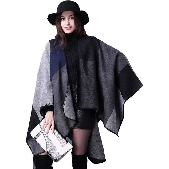 Cape à Capuche En Laine Mixte – Poncho épais Avec Franges, écharpe Couverture Pour Femmes