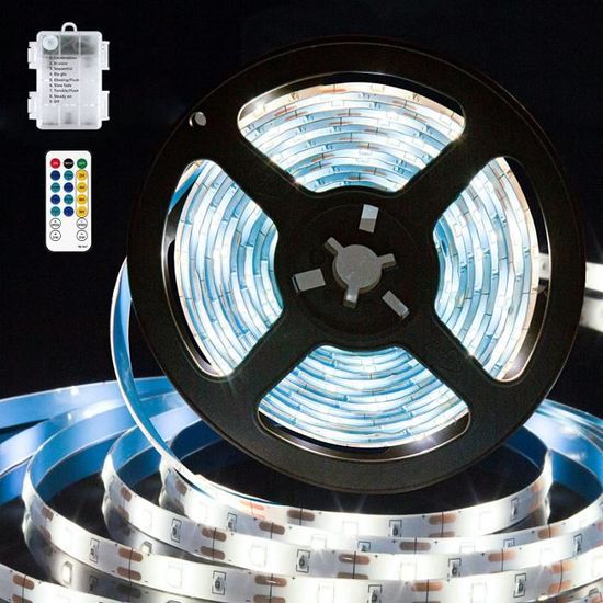 DreiWasser Ruban LED Alimenté par pile, 5m 150 LEDs Bande Batterie avec  Télécommande IR, 8 Modes, Dimmable, Auto-adhésif (Blanc chaud)