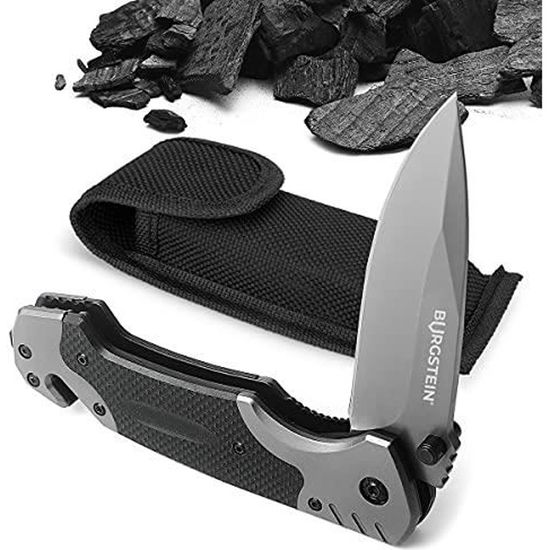Couteau Pliant Automatique Lame Acier Noir 9 Cm Manche Acier 11,5 Cm