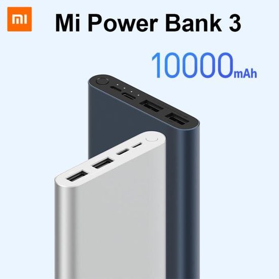 Xiaomi Mi 3 Batterie externe 10000mAh Charge rapide bidirectionnelle 18W USB Type C - Argenté