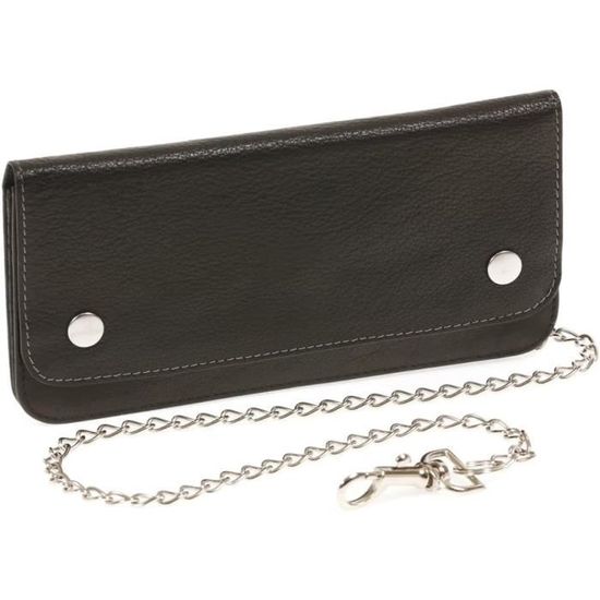 Portefeuille En Cuir Noir Avec Chaîne Et Motif Tête De Mort (Skull) - Style Biker - Neuf Avec étiquettes