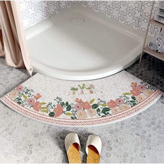 Tapis De Douche Incurvé Super Absorbant Antidérapant Tapis Douche Angle Arrondi En Quart De Cercle Diatomite Lavable Tapis De Bain Courbé Pour Sortie De Cabine DouchPortrait 40 X 75 Cm