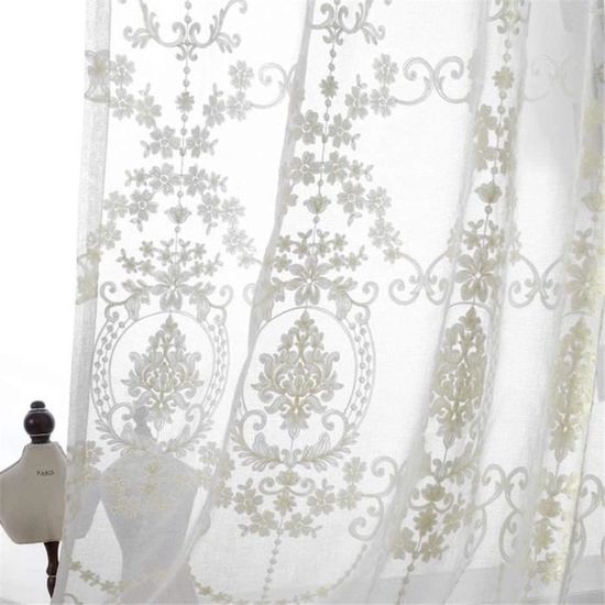 Rideau voilage,rideau de dentelle blanche,décoratif transparent super doux Design Motif de Fleurs,broderie Rideaux transparents Rideau œillets, pour