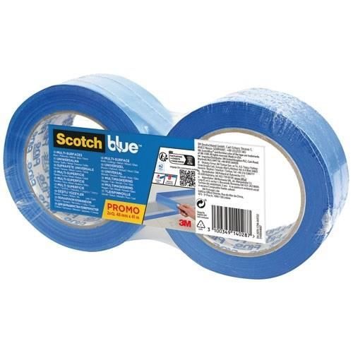 Scotch Ruban de masquage - Multi-surfaces - Murs plafonds métal bois verre - 48 mm x 41 m - Bleu - Lot de 2