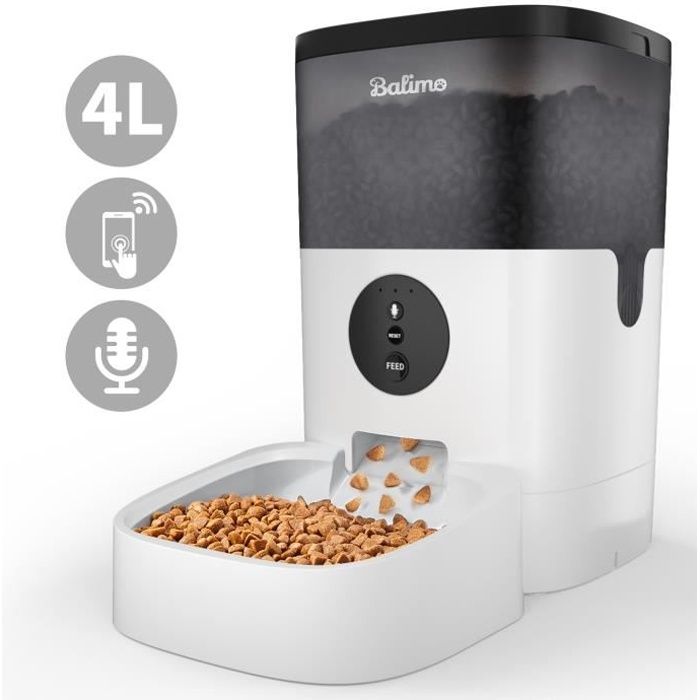 4L WIFI Distributeur Automatique de Nourriture pour Chat et Chien, Distributeur de Croquette Gamelle 4 Repas par Jour- APP Contrôle