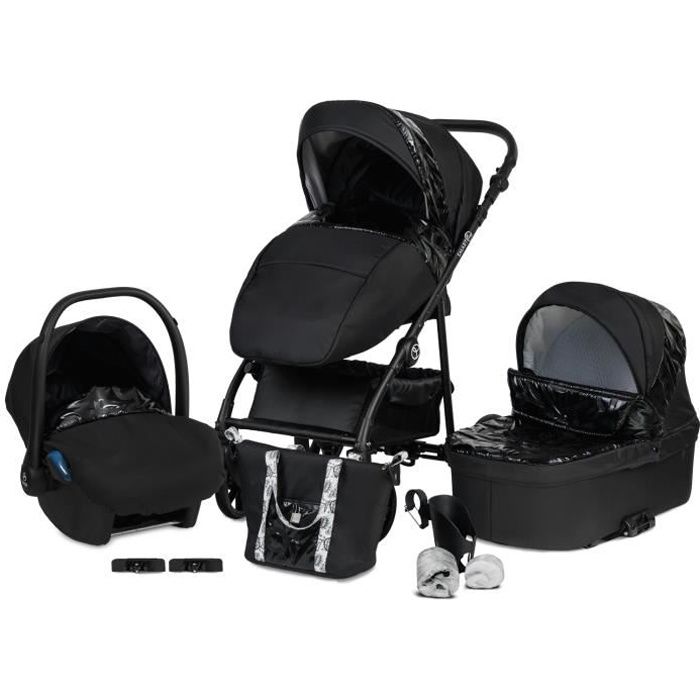 Poussette Combinée Trio 3 en 1 SmartLine – Noir Verni - Landau, poussette promenade, siège auto Groupe 0+ - Avec ses accessoires