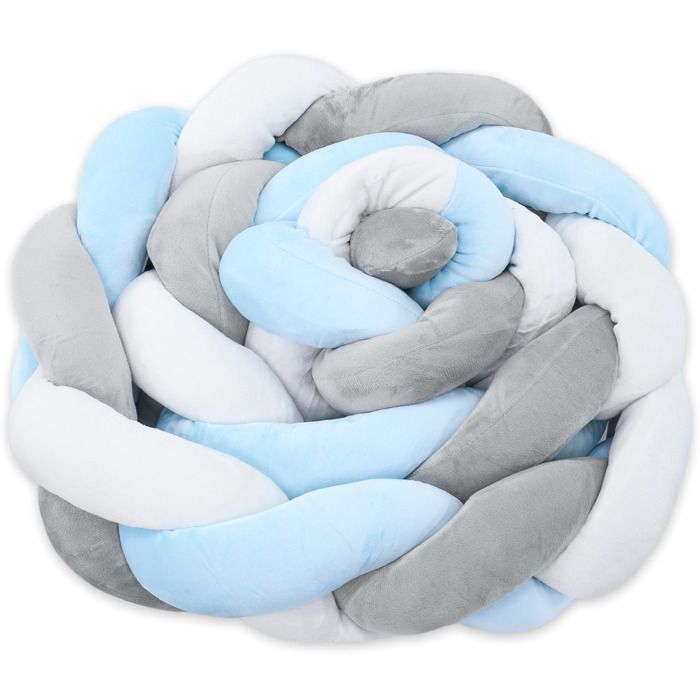Tour de lit bebe 150 cm - tour de lit tresse bebe fille et les garçon coussin serpent bébé Bleu clair-blanc-gris