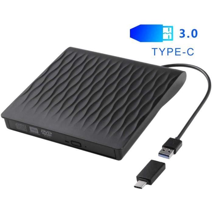 Lecteur CD DVD Externe USB 3.0 Type C, Lecteur CD Portable, Graveur DVD Externe pour Windows 10/8/ 7/ XP/ 2003, Vista, Linux, Mac OS
