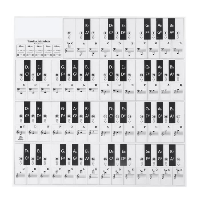 Autocollants pour clavier Autocollants de Piano en PVC Décor de Piano Écologique Transparent Touche Noire + Blanche(T-31W )