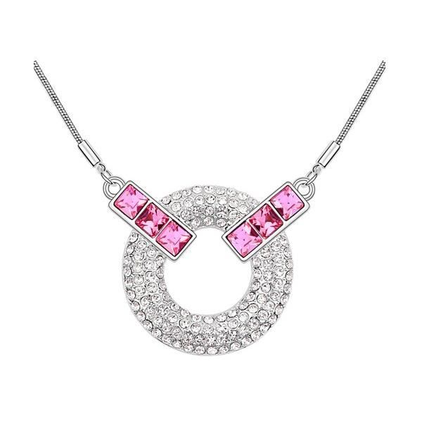 Collier Cercle en Cristal de Swarovski Element Rose et Plaqué or blanc