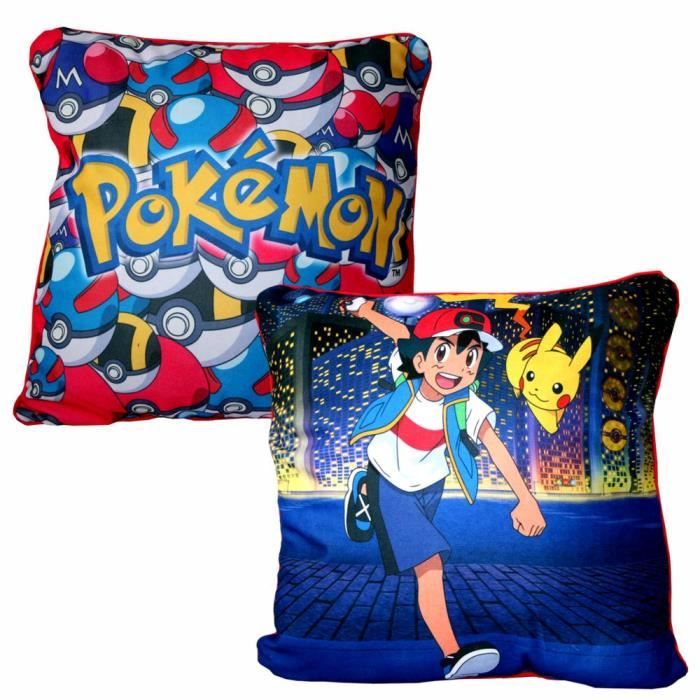 Ash & Pikachu | Coussin 40 x 40 cm | Pokémon | Enfants Oreiller Décoratif