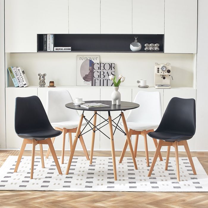 DORAFAIR Noir Ronde Table en Table de Salle à Manger Scandinave pieds en Hêtre rond et sec
