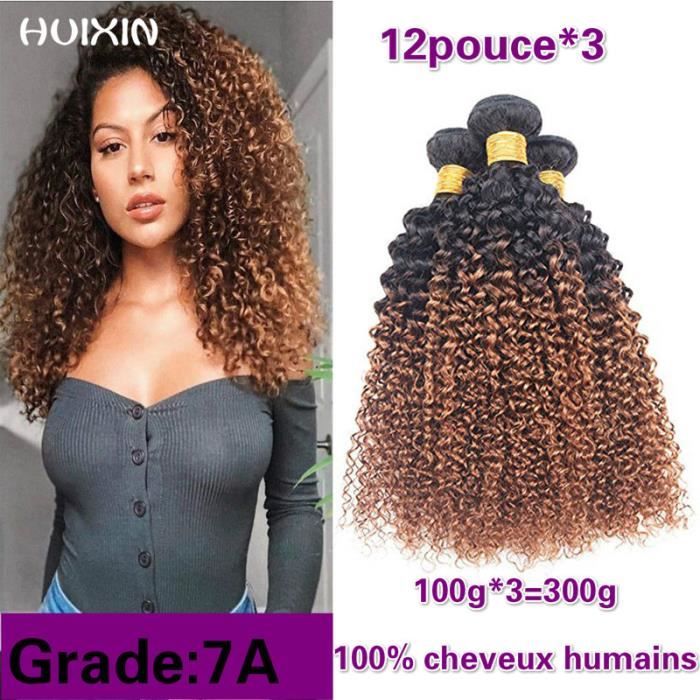 Ombre brésilienne 1B -30 Kinky Curly 3Bundles Extension de cheveux de Remy humains 100g-p 12pouce