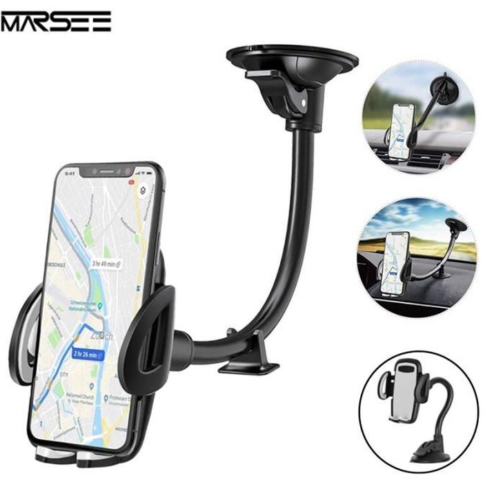 Support Telephone Voiture Ventouse Support Portable Voiture pour Pare-Brise avec Rotation 360°pour iPhone XR/XS/8/7/6,Samsung S9/S8