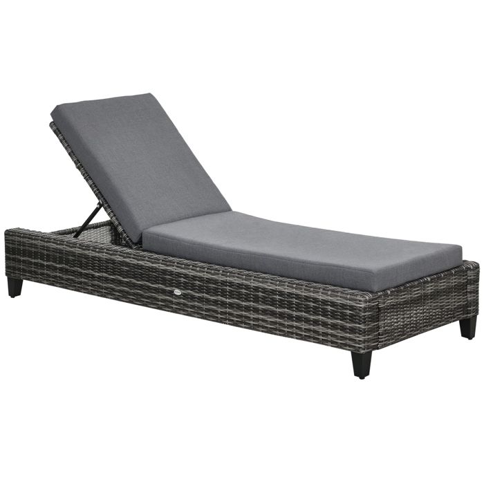 Outsunny Bain de Soleil transat Grand Confort Matelas Inclinaison réglable Multipositions résine tressée Grise