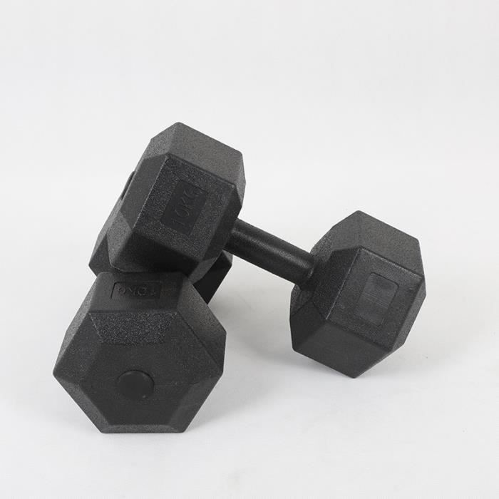 TEMPSA Lot de 2 Haltères Hexagonale Chaque 10 kg Paire d'haltères Dumbbell Musculation Fitness Homme et Femme en Fer et PVC Noir