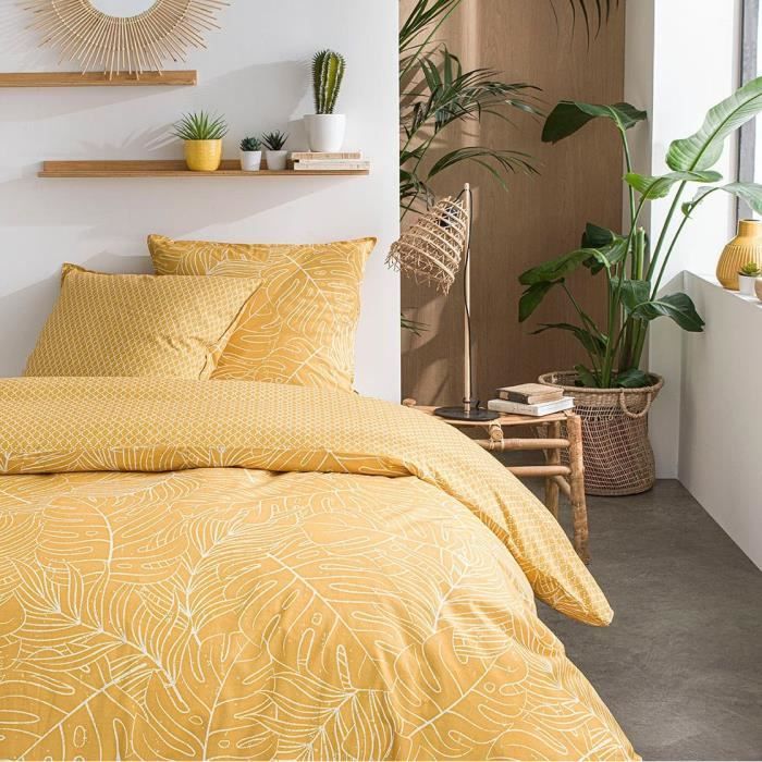 TODAY Parure de lit SUNSHINE 5.59 - 2 personnes - 240 x 260 cm coton - Imprimé Jaune Jungle TODAY