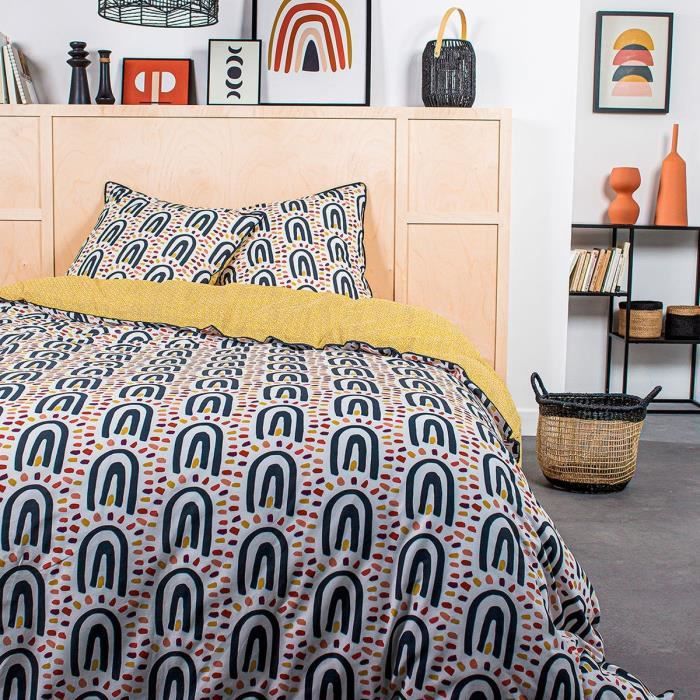 TODAY Parure de lit 2 personnes - 220 x 240 cm - Coton imprime jaune Ethnique DESERT CHIK Chalbi