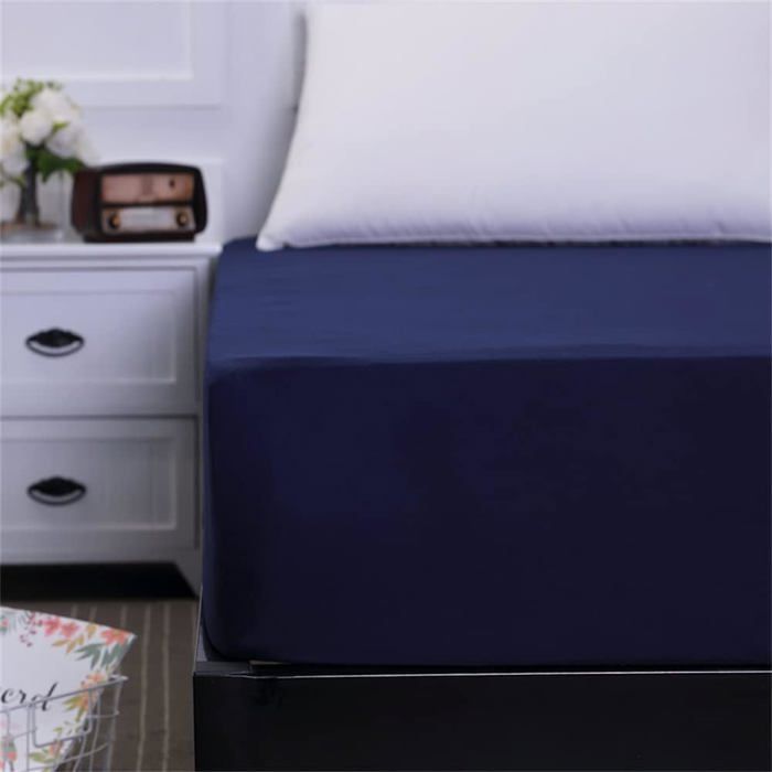 Drap Plat En Microfibre Doux 230x250cm Dark Blue - Literie Respirante Pour Lit Queen